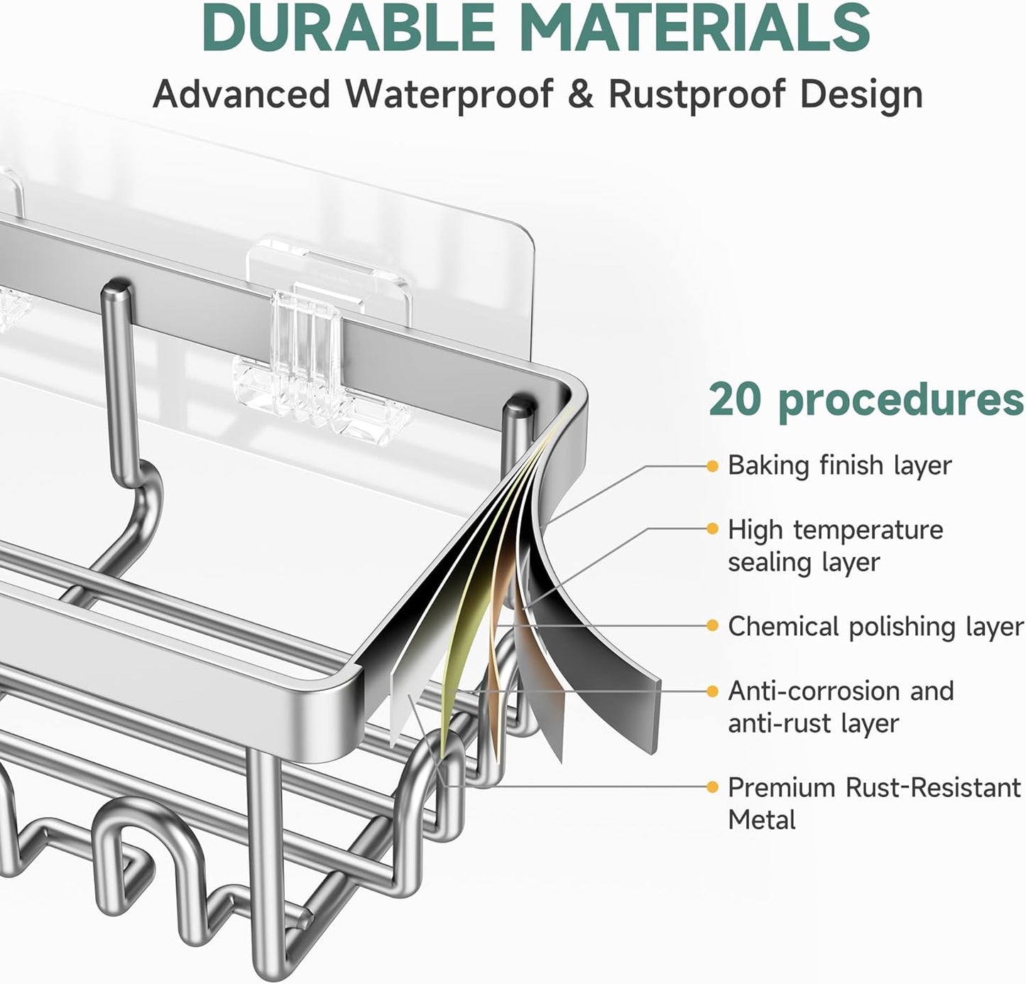Veken Shower Caddy 6-Pack, Advanced Rustproof Design, No Drilling Adhesive Shelves, Rack with Soap Holder, Large Capacity Bathroom Organizers and Storage, Wall-Mounted, Gifts for Women Mom