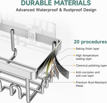Veken Shower Caddy 6-Pack, Advanced Rustproof Design, No Drilling Adhesive Shelves, Rack with Soap Holder, Large Capacity Bathroom Organizers and Storage, Wall-Mounted, Gifts for Women Mom