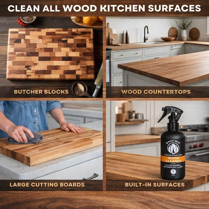 Rhino Wax Wood Cleaner Spray – Cutting Board & Butcher Block Cleaner – Natural Vinegar Citrus Wood Surface Cleaner for Kitchen Wood Countertops & Bamboo Boards – Made in USA – New Formula