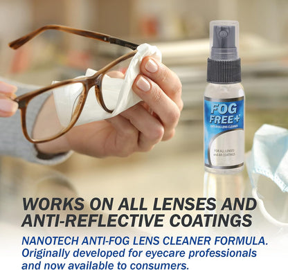 Fog Free Plus Anti-Fog Spray for Glasses - Lens Cleaner and Defogger - Effective on All Lenses and Anti-Reflective Coatings - Prevents Fog on Eyeglasses, Sunglasses, AR Coatings - 1 oz. (29.5 mL)