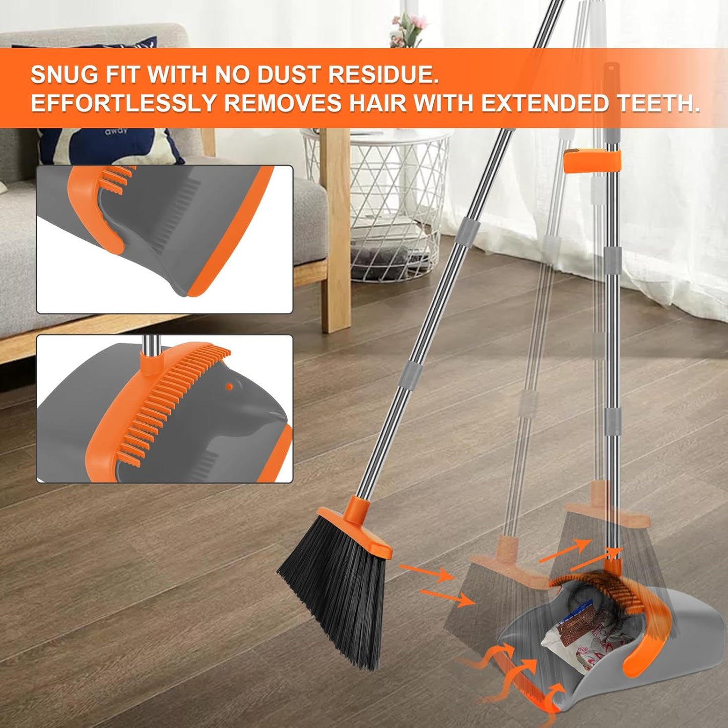Broom and Dustpan Set, Household Broom with Dustpan Combo Set, 51" Long Handle, Dust Pan Set for Kitchen Office Lobby Floor