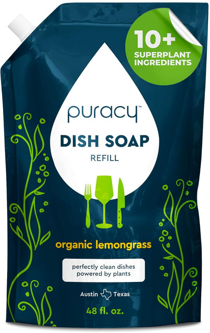 Puracy Natural Dish Soap Packs- Skin-Softening Plant-Based Dishwashing Soap, Non-Toxic Dish Soap, Organic Liquid Dishwashing Detergent Soap (Green Tea & Lime, 16 fl oz, 3 Pack)