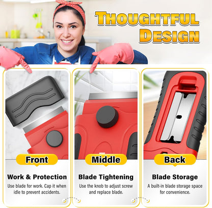 DIYSELF 1 Pack Razor Blade Scraper with 15 Extra Blades, Scraper Tool for Cleaning Window, Paint, Cooktop, Oven, Glass Stove Top Scraper, Razor Scraper with Buit-In Blade Storage