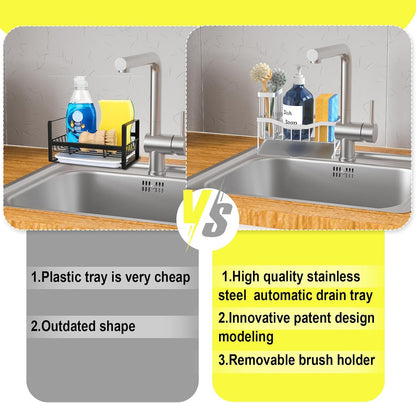 Fssvcd Maifan Sink Caddy Sponge Holder for Kitchen with Brush Holder and Stainless Steel Self Drain Tray, Rustproof Kitchen Sink Organizer for Sponge, Soap Dispenser Storage Accessories
