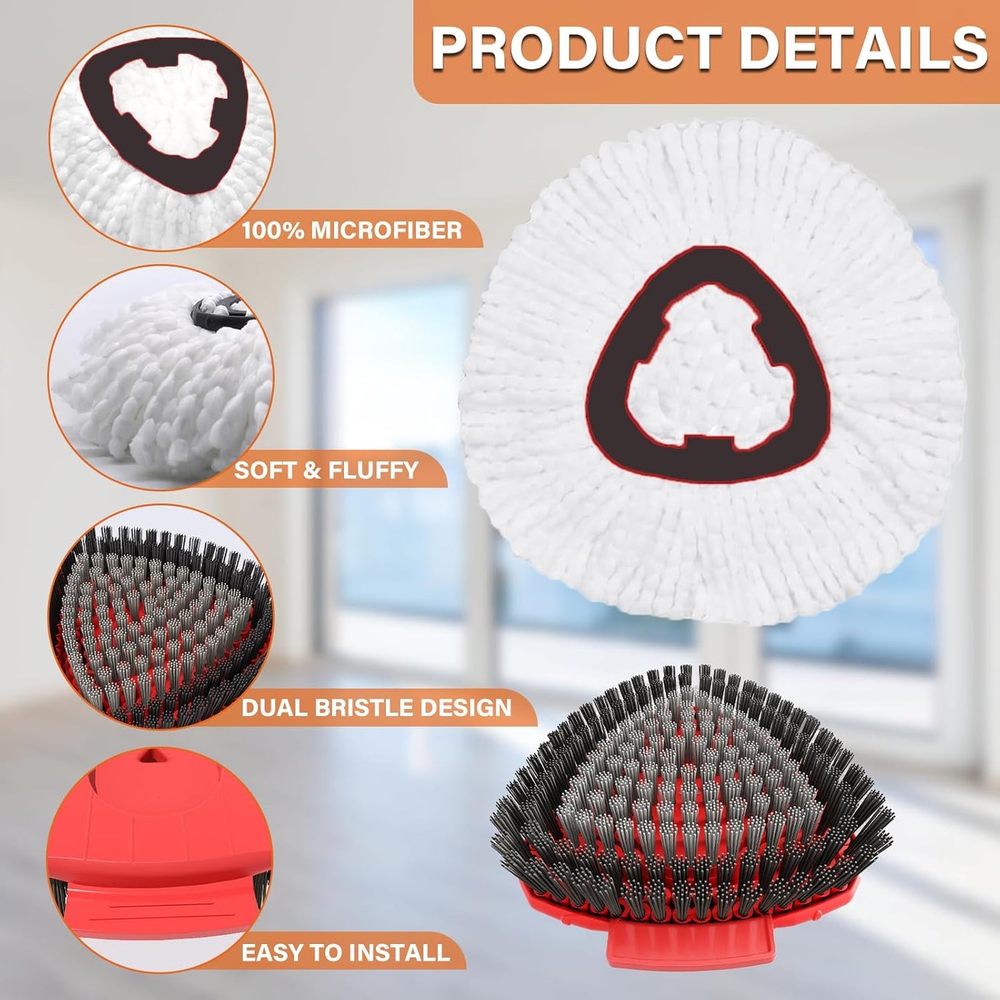 Fatmass 5 Pack Spin Mop Replacement for O Cedar EasyWring 1-Tank System,Include 4 Mop Replace Heads + 1 Upgrade Scrubber Brush, 100% Microfiber Mop Refills Deep Cleaning Machine Washable