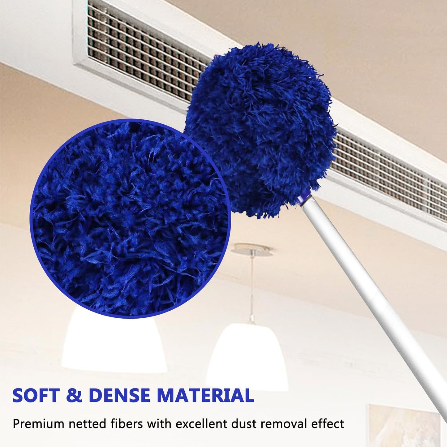 Ceiling Fan Cleaner Duster Reusable Microfiber Ceiling Fan Blade Cleaner Removable Duster with Extension Pole Adjusts 13 to 49.7 Inch for Cleaning Walls Bookshelves Furniture Door Window Top (Blue)