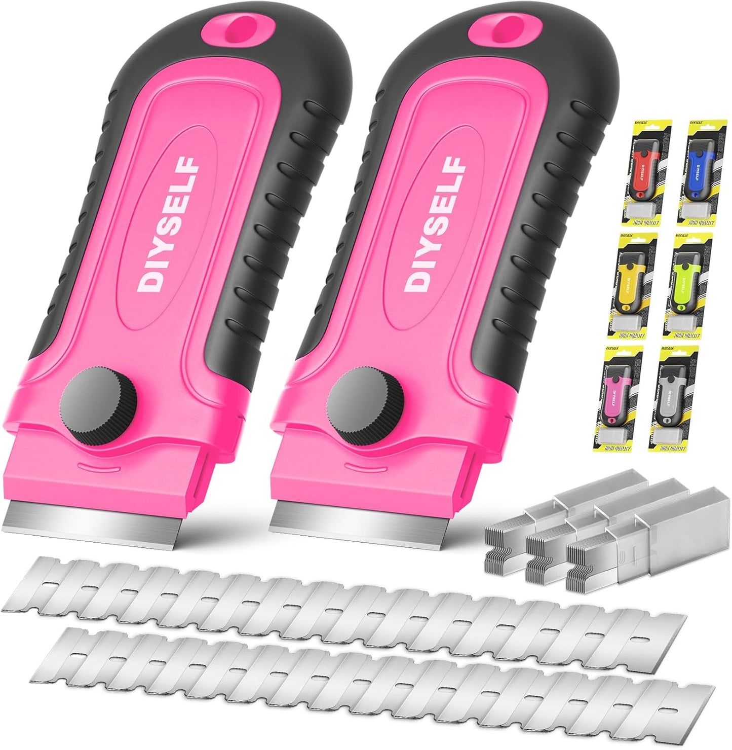 DIYSELF 1 Pack Razor Blade Scraper with 15 Extra Blades, Scraper Tool for Cleaning Window, Paint, Cooktop, Oven, Glass Stove Top Scraper, Razor Scraper with Buit-In Blade Storage