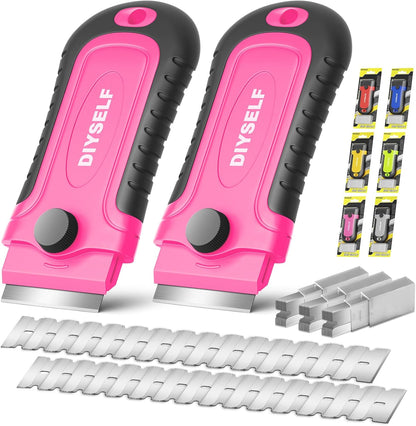 DIYSELF 1 Pack Razor Blade Scraper with 15 Extra Blades, Scraper Tool for Cleaning Window, Paint, Cooktop, Oven, Glass Stove Top Scraper, Razor Scraper with Buit-In Blade Storage