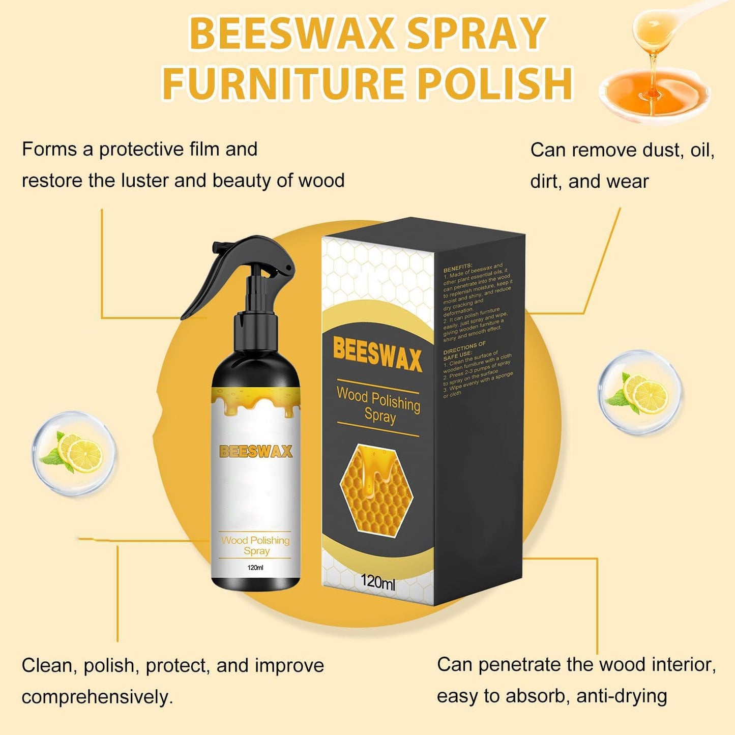 VOYOCUGE 2PCS Natural Beeswax Care Spray & Restorer, Natural Beeswax Spray For Wood, For Living Room, Kitchen, Furnishings and Wooden Floors