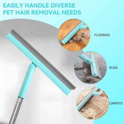 Rubber Broom Carpet Rake with Air Broom,Reusable Strong Grooming Gloves,Stainless Steel Handle, for Carpet Pet Hair Remover Hardwood Floor, Cleans Glass, Fine Dust, Hair, Liquid