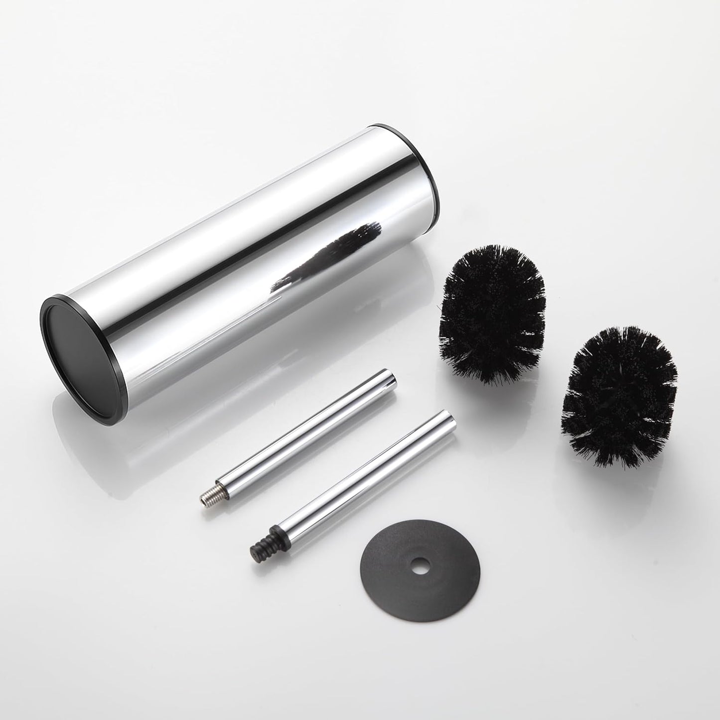 BGL Stainless Steel Toilet Brush with Holder, 2 Black Bristle Heads