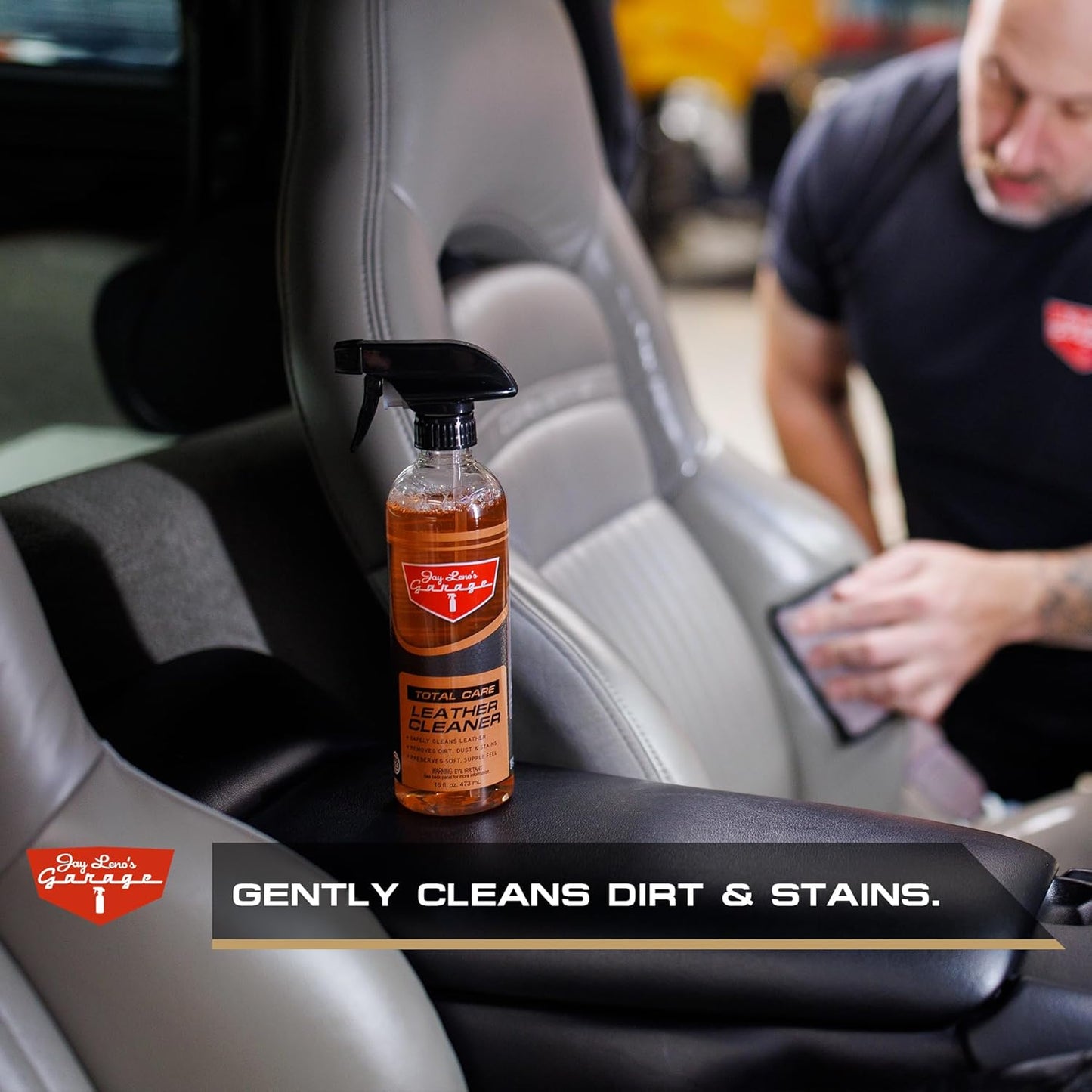 Jay Leno's Garage Car Leather Conditioner and Auto Leather Care - Professional Leather Conditioner for Car Seats, Nourishes Protects & Restores, Lanolin & Beeswax Formula, Non-Greasy Finish (16 oz)