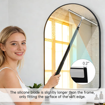 Squeegee for Shower Glass,Shower Squeegee for Glass Doors,Telescopic Window Squeegee for High Windows,Includes Towel Sleeves,Replacement Silicone Blade&Hooks,2 in 1 Queegee for Window Cleaning Kit