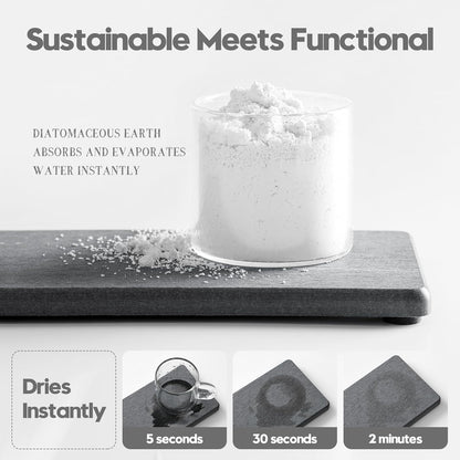 2PCS Water Absorbing Stone Drying Tray for Kitchen Counter & Bathroom Sink, Diatomite Faucet Splash Guard, Soap Dispenser Rack & Sponge Holder Caddy Organizer, Marble White (Printed Pattern), 9"x 3.5"