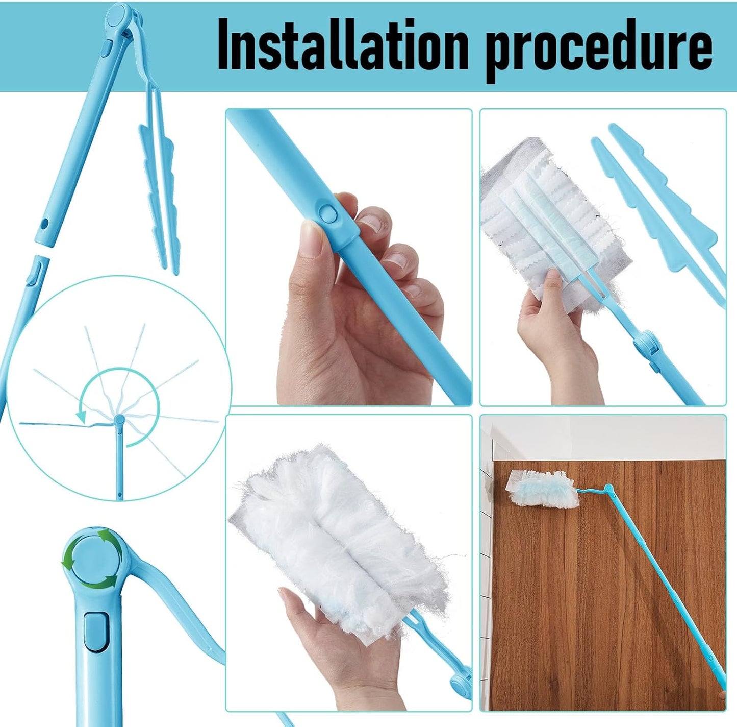 Colingmill 12 Pcs 3 ft Replacement Handles Compatible with Duster Refills, Extendable Long Extended Handle Only, Adjustable Length for Ceiling Fans, Blinds, Shelves, Windows (White)