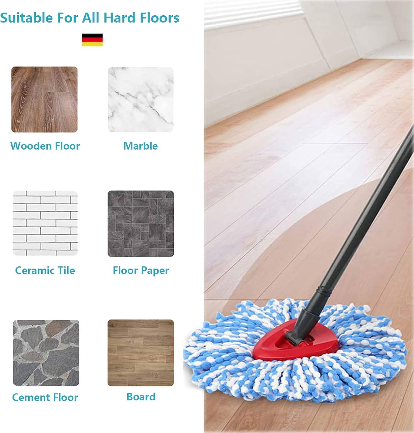 4 Pack Mop Replacement Heads for O-Ceda EasyWrin Spin Mop, Microfiber Spin Mop Refills, Easy Cleaning Mop Head Replacement