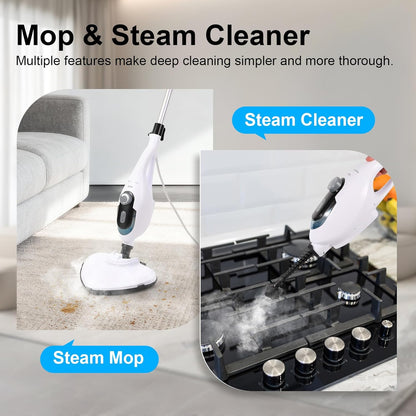 11-in-1 Steam Mop, 1550W Powerful Handheld Steam Cleaner, 260°F Multi-Functional Floor Steamer with 21.3FT Cord for Floors, Hardwood, Tiles, Grout, Windows, Kitchen, Bath, Adjustable (Grey)