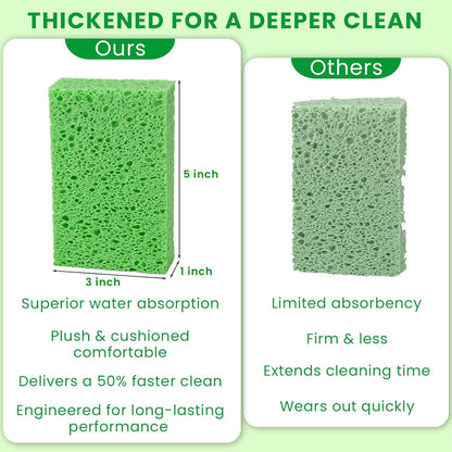 Metflavor Compressed Kitchen Sponges, 12 Count, Thick Non-Scratch Cellulose Dish Sponges, Biodegradable & Compostable, Pop-up Cleaning Sponge, 5" x 3" x 1"