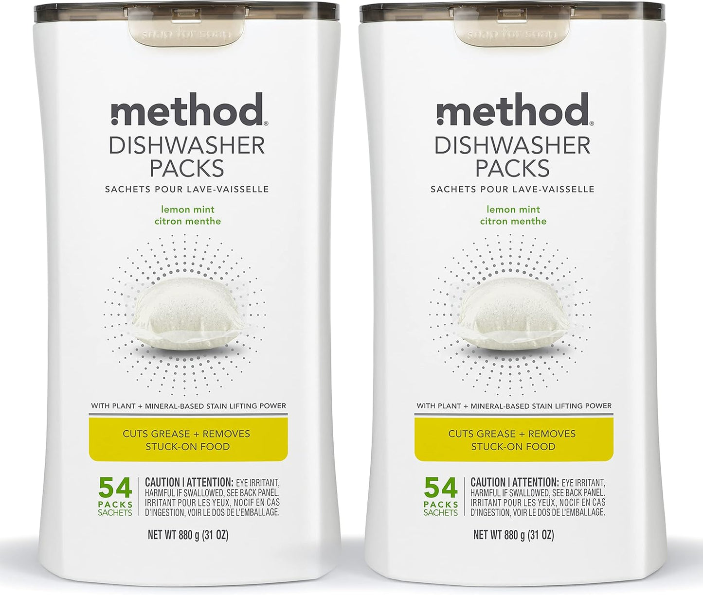 Method Dishwasher Detergent Packs, Lemon Mint, 30 count