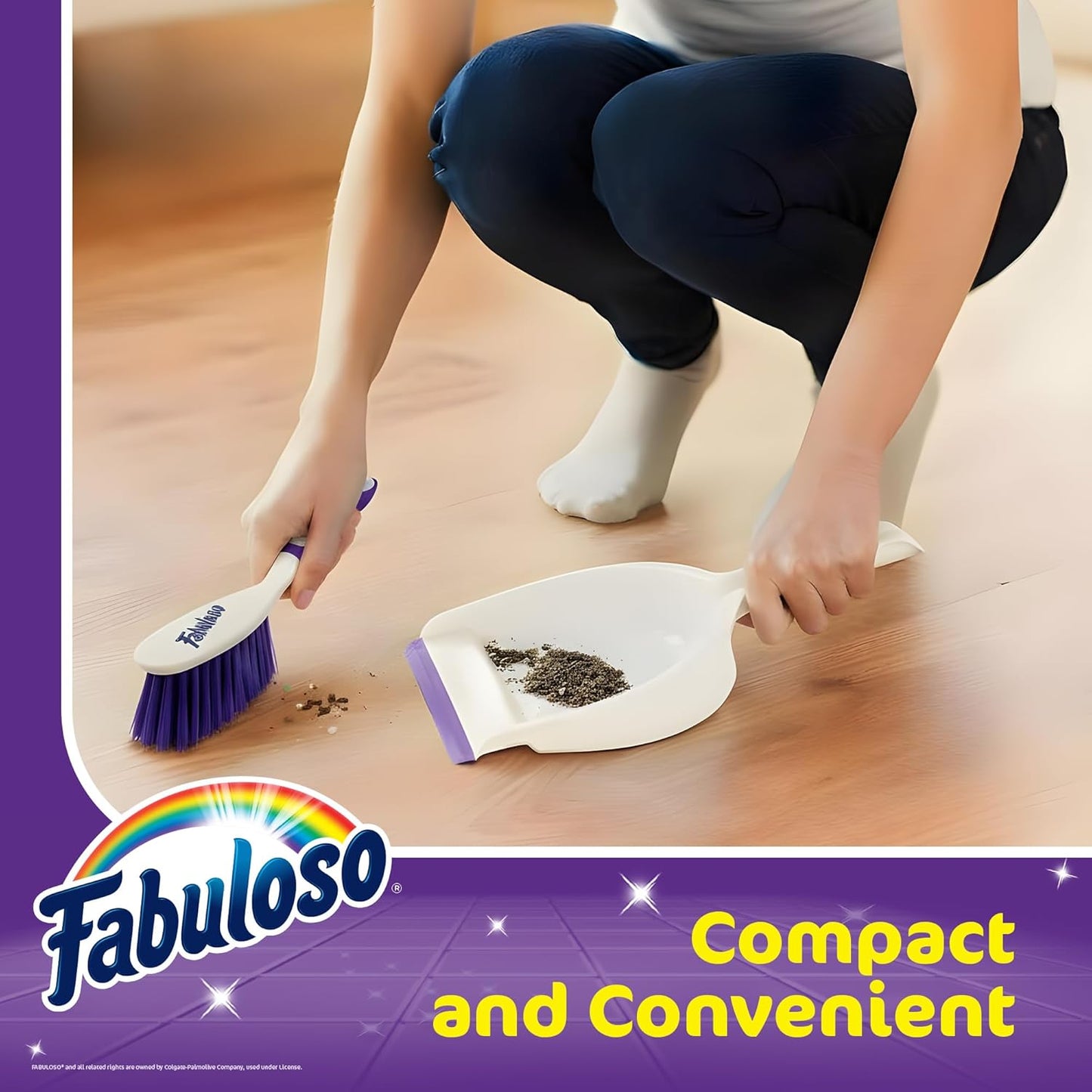 Fabuloso Cleaning Brush with Handle, Compact Handheld Household Scrub Brush for Kitchen, Bathroom, Baseboards, Tile and Floors, Firm Bristles for Indoor Surface Cleaning, White and Purple, 5.5 Inch