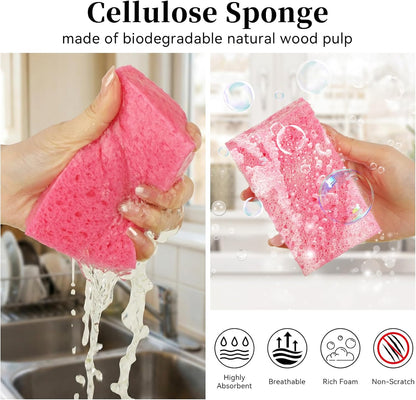 6 Pcs Kitchen Sponges for Dishes Cleaning, Non Scratch for Non Stick Cookware, Compressed Natural Cellulose Sponges, Dish Washing Scrubbers, Scrubbing Pads for Household, Bathroom (Multicolor)
