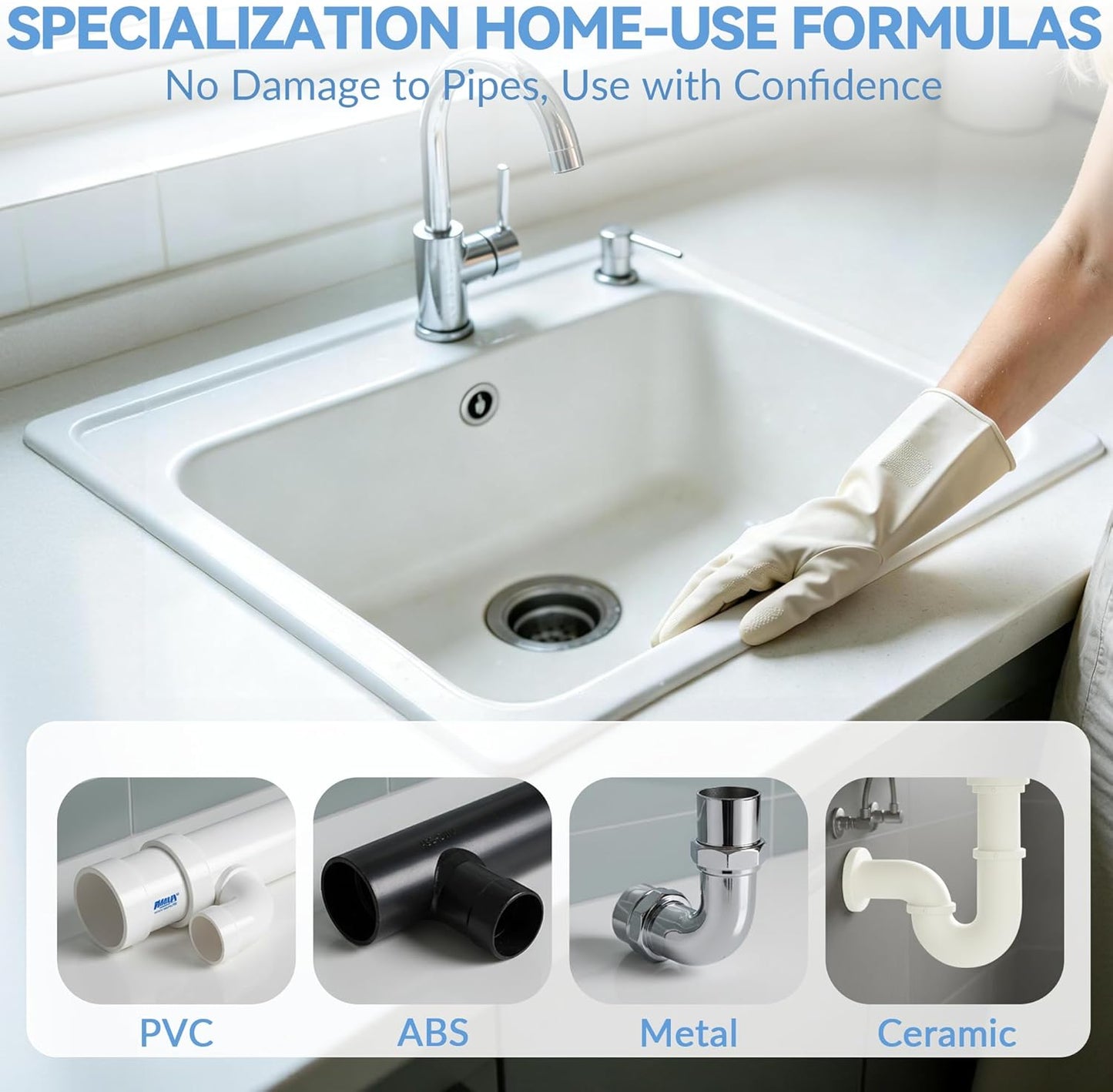 4PCS Sink and Drain Cleaner - 15-30 min Fast-Acting Sink Drains Cleaner - Gentle Formula Drain Clog Remover - Safe for All Pipes - Quick Dissolve Common Pipe Blockages
