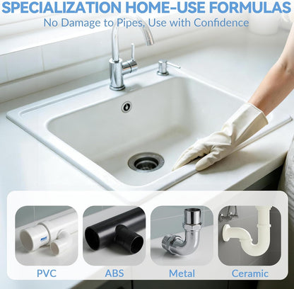 4PCS Sink and Drain Cleaner - 15-30 min Fast-Acting Sink Drains Cleaner - Gentle Formula Drain Clog Remover - Safe for All Pipes - Quick Dissolve Common Pipe Blockages