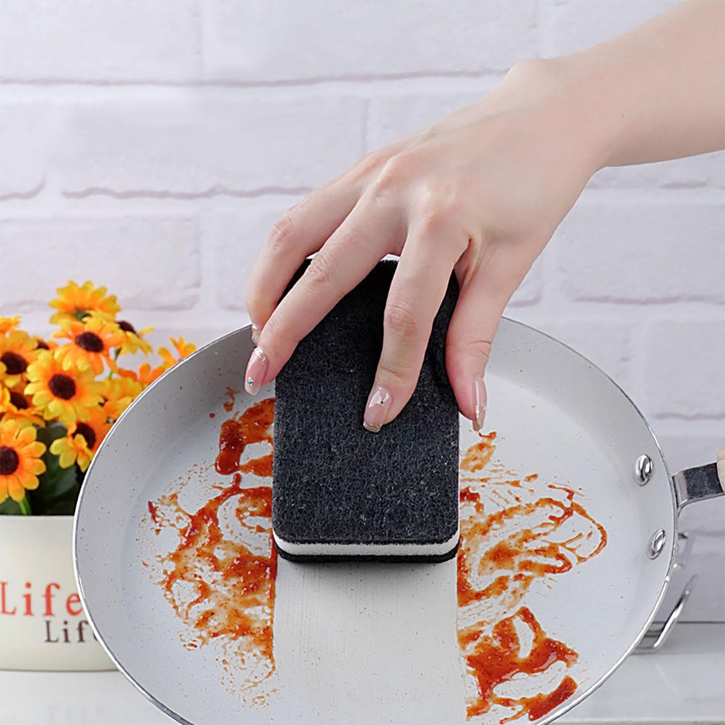 Kitchen Cleaning Sponges, 6 Pack Heavy Duty Scrub Sponges Cleans Fast Non-Scratch Sponge for Washing Dishes and Cleaning Kitchen (Black)