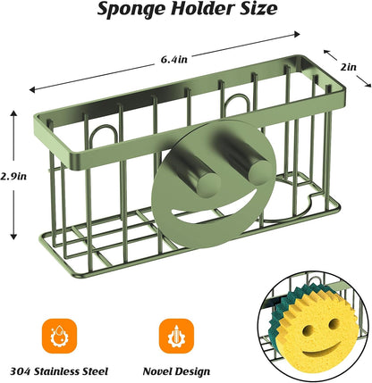 MURLONG Sponge Holder Smiley Face, Sink Caddy for kitchen Sink, Kitchen Organizer Sponge Holder with 2 PCS Suction Cups/1 PCS Adhesive Strips, Designed for Sponge, Soap, Dish brush, Scrubber-Black