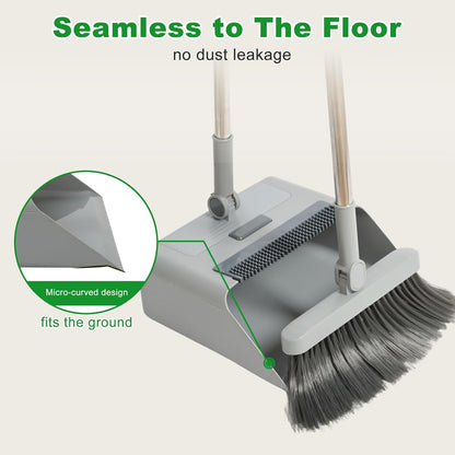 3 in 1 Broom and Dustpan Set with Adjustable Push Broom with 48.8“ Long Handle for Floor Sweeping Outdoor Indoor Sweeping Combo for Home & Kitchen (Purple)