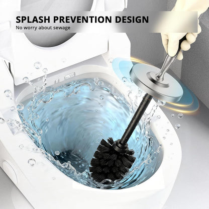 Premium 304 Stainless Steel Toilet Brush and Holder: Weighted Stable Base, Removable Inner Tube, Splash-Proof Design for 360° Thorough Cleaning & Space-Saving Storage,Nickel