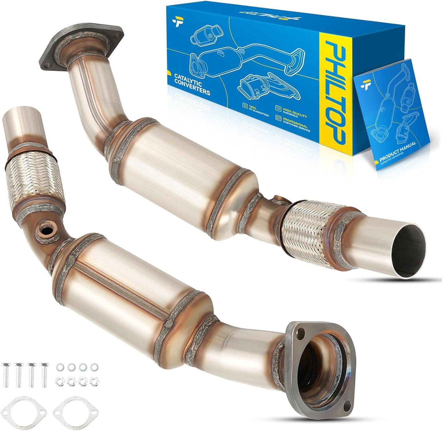 PHILTOP Left and Right Catalytic Converter Replacement For 2005-2010 300 2.7/3.5L V6 RWD, 2006-2010 Charger 2.7/3.5L V6 RWD, 2005-2008 Magnum 2.7/3.5L V6 RWD Replace 55434, 55433 (EPA Compliant) - Colors B