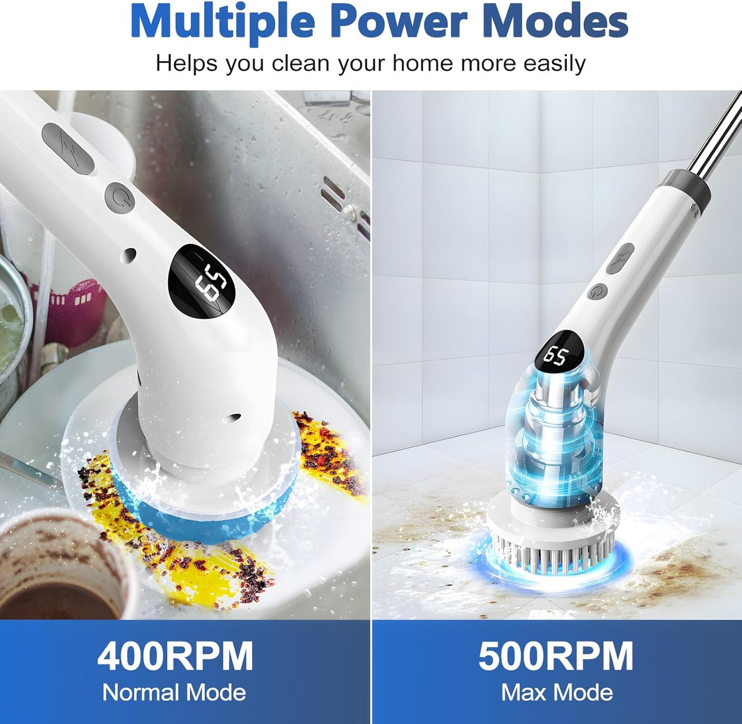 qimedo 5000mAh Battery Electric Spin Scrubber Q4, Handheld Scrubber for Cleaning with Display, Power Dish Scrubber with 5 Heads, Shower Cordless Cleaning Brush for Bathroom/Sink/Window