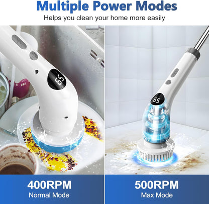 qimedo 5000mAh Battery Electric Spin Scrubber Q4, Handheld Scrubber for Cleaning with Display, Power Dish Scrubber with 5 Heads, Shower Cordless Cleaning Brush for Bathroom/Sink/Window