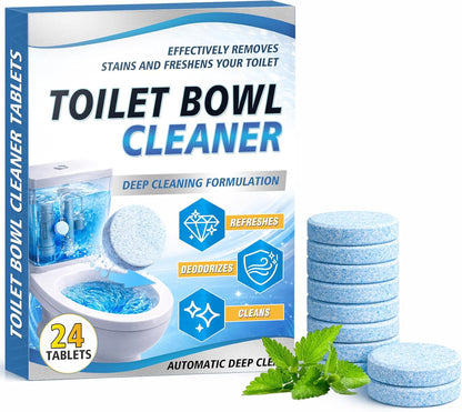 Toilet Bowl Cleaner Tablets -24 Count, Drop-In Toilet Tablets, Long-Lasting Slow Dissolve, Helps Reduce Limescale and Hard Water Stains, Deodorizing Blue Water Freshener for Easy Toilet Cleaning