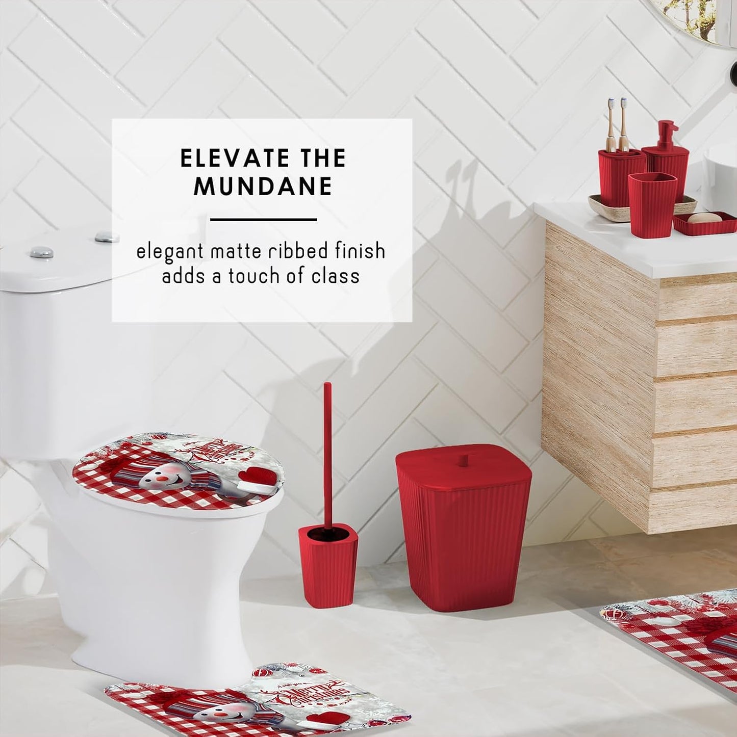 Clara Clark Bathroom Set - Sage Green Bathroom Accessories Set, 6PC Bathroom Accessory Set, Bathroom Sets with Toilet Brush, Trash Can & Soap Dispenser