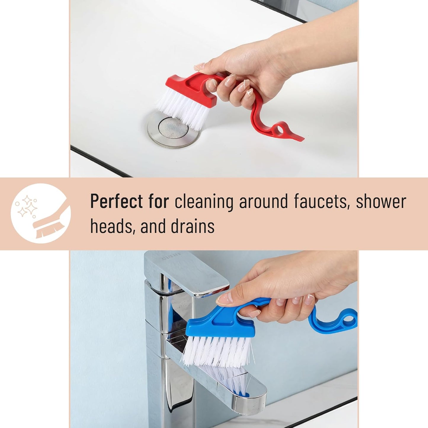 Slick- Window Track Cleaning Brush, 2 Pack, Blue Ergonomic Handle, Built-in Scraper, Multipurpose, Window Track Cleaning Tools