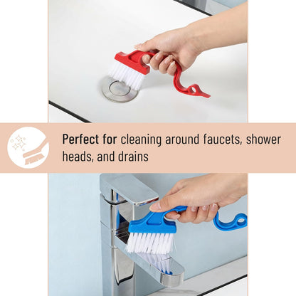 Slick- Window Track Cleaning Brush, 2 Pack, Blue Ergonomic Handle, Built-in Scraper, Multipurpose, Window Track Cleaning Tools