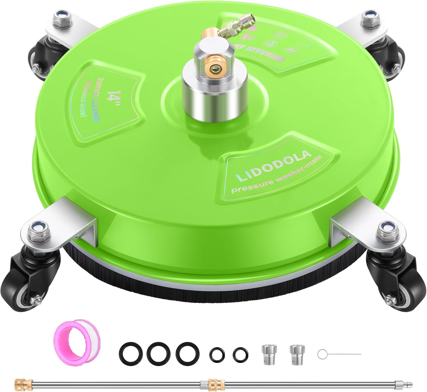 14" Pressure Washer Surface Cleaner with 4 Wheels - Stainless Steel Surface Cleaner for Pressure Washer Attachment for Concrete, Patio, Sidewalk, Deck and Driveways - PWS14