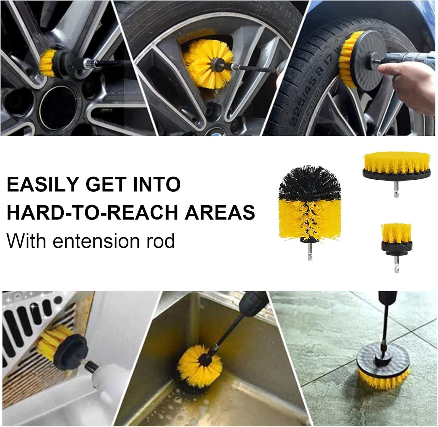 6 Pack Cleaning Brush Set with Extended Long Attachment - Medium Stiffness Bristles for Kitchen, Bathroom, Surface, Grout, Bathtub, Sink Cleaning