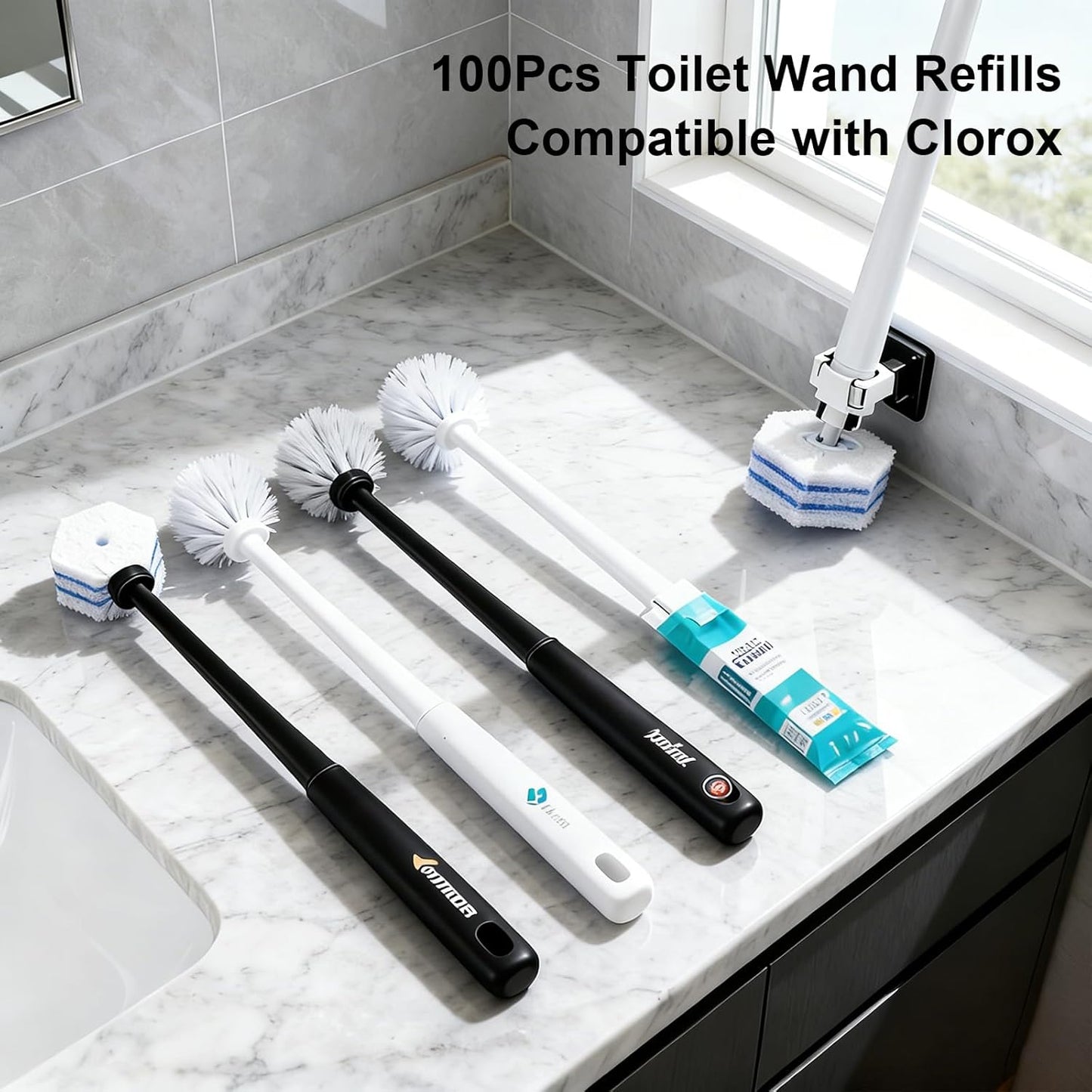 100pcs Toilet Wand Refills Compatible with Clorox | Disposable Replacement Brush Heads for Effortless Cleaning (No Handle Included)