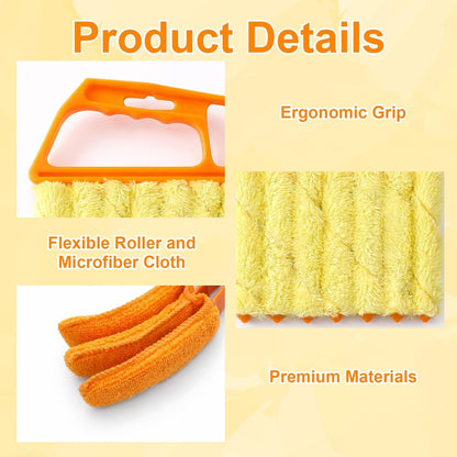 4-Piece Set Blinds Cleaner Tool, Mini Blind Cleaner, Blind Duster for Wood Blinds with Large Blue Green Orange Brushes and Small Orange Brush, Efficient Dust Removal for Window Coverings