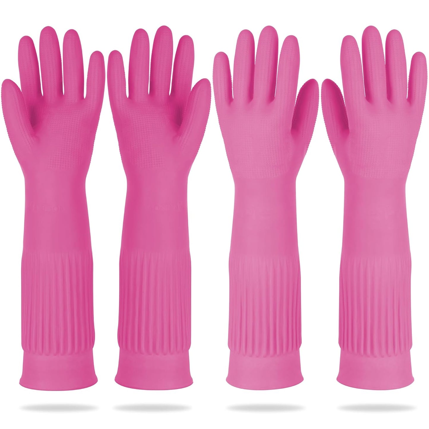 DABOGOSA Mamison 2 Pairs Reusable Waterproof Household Dishwashing Cleaning Rubber Gloves, Non-Slip Kitchen Glove (Pink, Medium (Pack of 2))