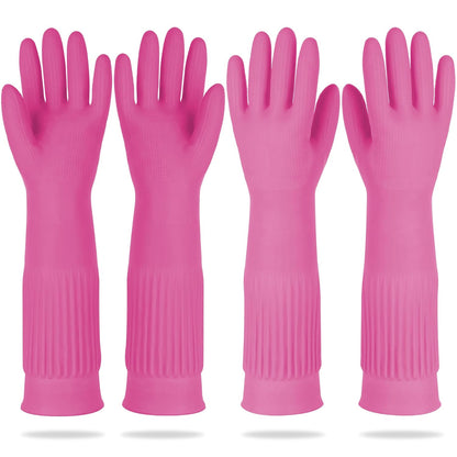 DABOGOSA Mamison 2 Pairs Reusable Waterproof Household Dishwashing Cleaning Rubber Gloves, Non-Slip Kitchen Glove (Pink, Medium (Pack of 2))