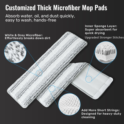 HoMettler Mop and Bucket Set, 3-Tank Flat Mop and Bucket System for Separate Dirty & Clean Water, 65" Mops for Floor Cleaning with 4 Washable Pads, Safe for Hardwood, Vinyl, Tile, Baseboards, Walls