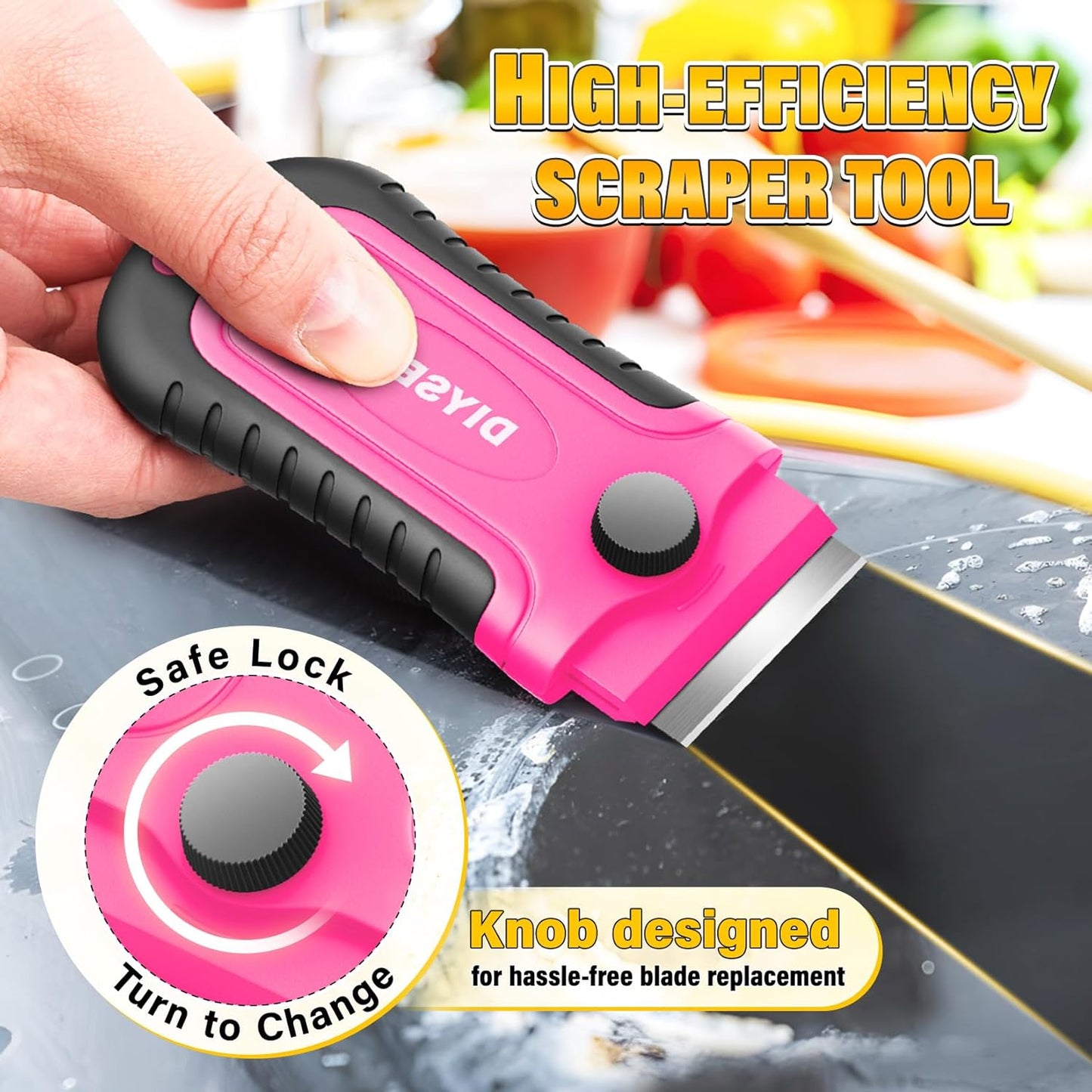DIYSELF 1 Pack Razor Blade Scraper with 15 Extra Blades, Scraper Tool for Cleaning Window, Paint, Cooktop, Oven, Glass Stove Top Scraper, Razor Scraper with Buit-In Blade Storage