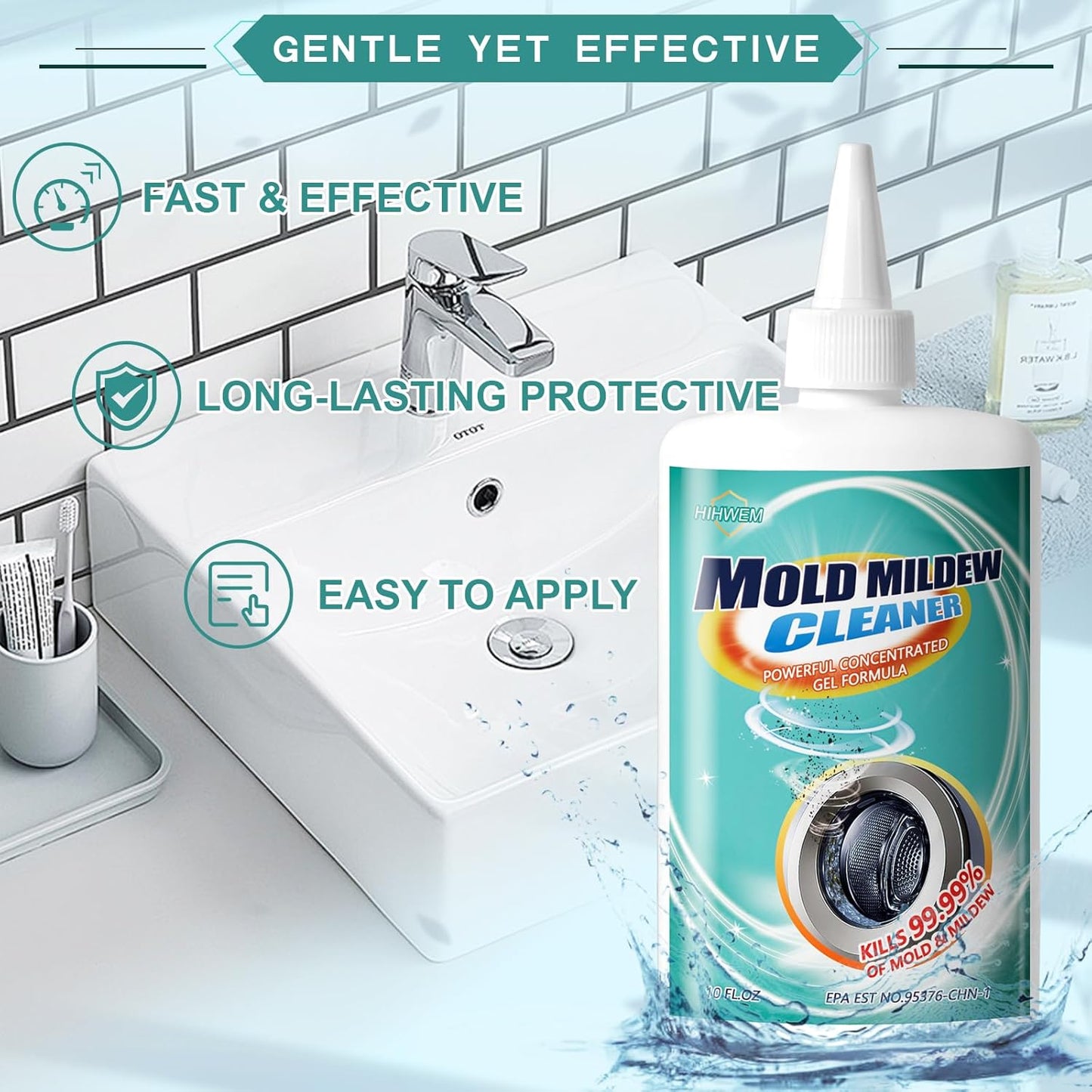 Bleach Stain Remover Gel, Heavy-Duty Tile Grout Cleaner - Bleach Washer Cleaner for Stain Removal in Bathroom, Kitchen, Washing Machine Seals & More | 10 Oz Multipurpose Household Cleaner