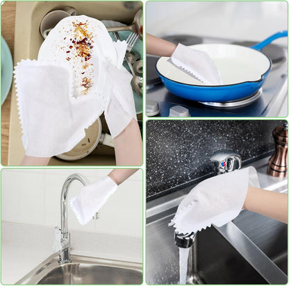 70 Pcs White Microfiber Dusting Gloves, Dusting Mitts Replaces Dust Wipes, Pet Hair Cleaning Possible, Dual-Sided Disposable Gloves