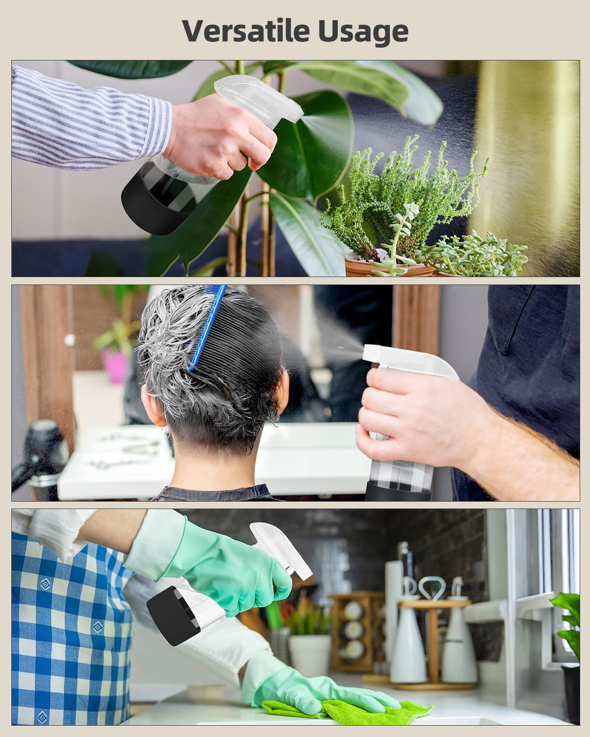 Worldgsb 2 Pack Glass Spray Bottles 8 oz, Empty Refillable Containers with Silicone Sleeve Protection, Glass Spray Bottles for Cleaning Solutions, Hair and Plants with Adjustable Nozzles Blue&Grey