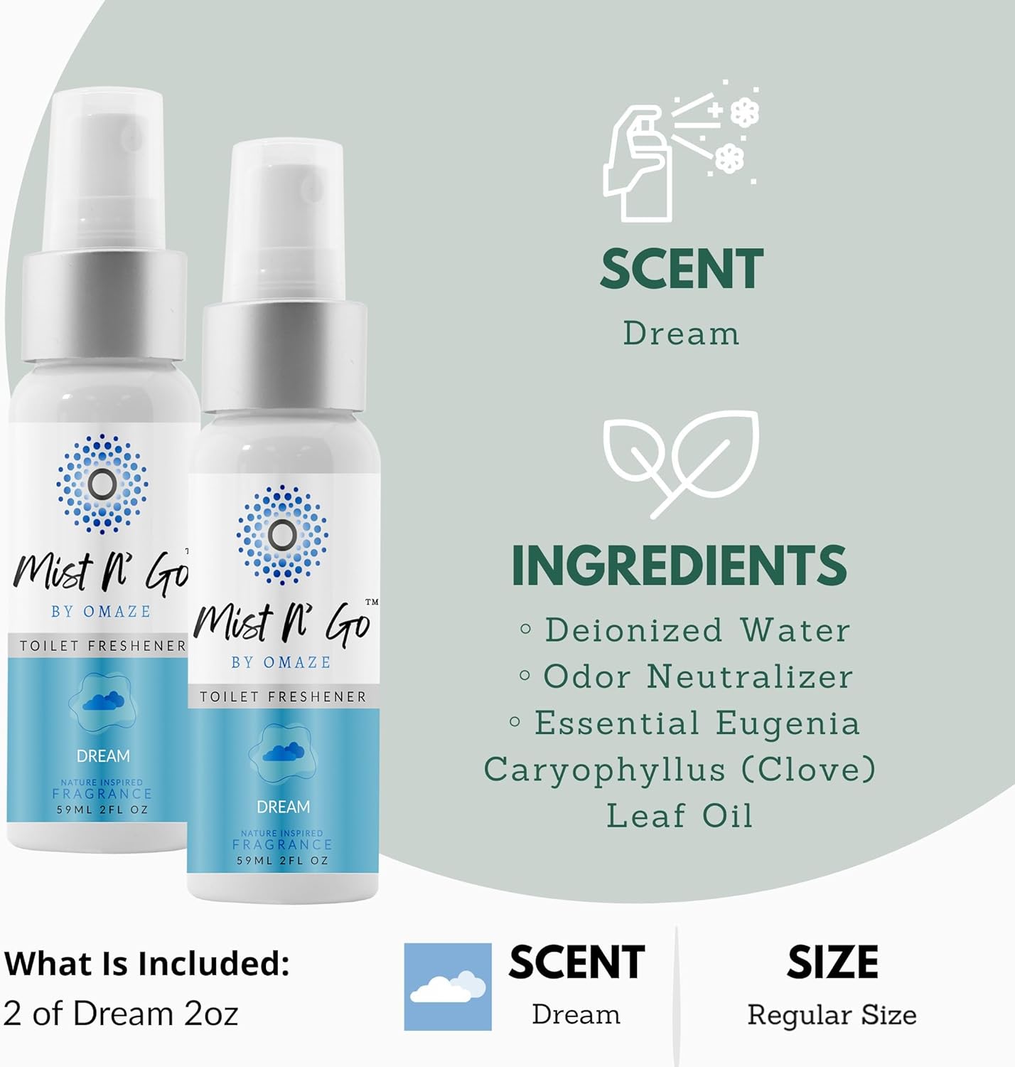 Mist N’ Go by Omaze Travel Bathroom Spray for Toilet Spray Odor Eliminator - Travel Toilet Spray for Bathroom Air Freshener Spray for Bathroom Deodorizer - Clean Mix, Travel Size (1oz x2)